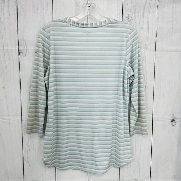 Columbia MEDIUM Henley Tee Shirt womens gray striped sheer 3/4 sleeve - Picture 2 of 9